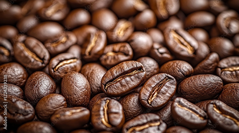 Fototapeta premium Panoramic coffee beans texture for cafe branding design or kitchen background