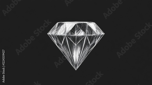 Hand-drawn sketch of a brilliant-cut diamond on a dark background.
