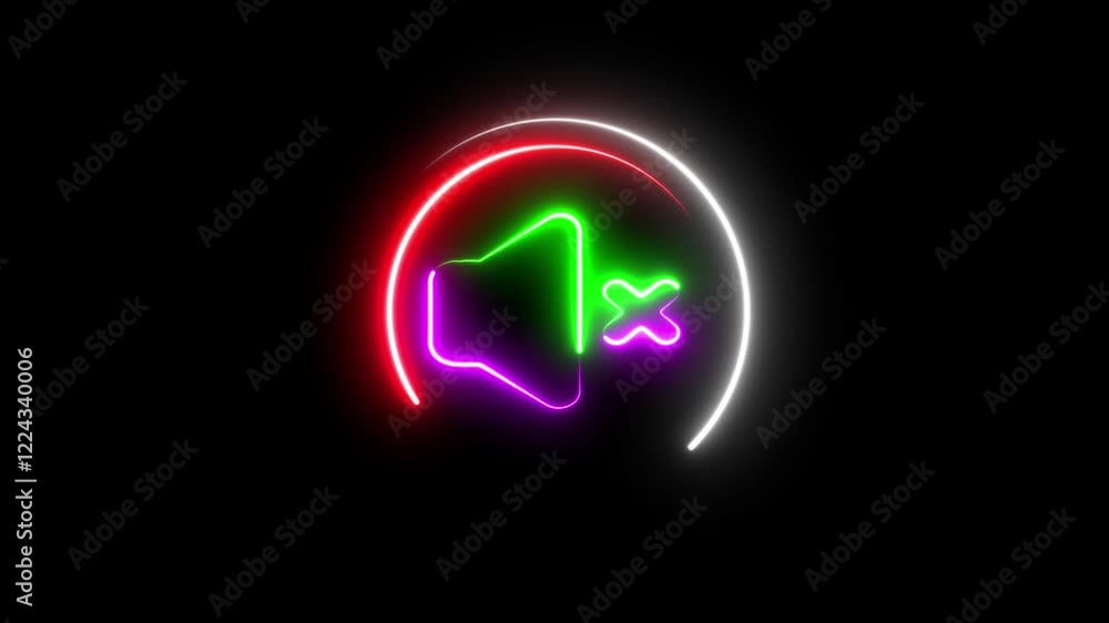 Glowing neon Speaker mute volume icon isolated , Sleep icon , No Sound Speaker Icon animation .neon sign . Glowing neon Speaker mute volume icon isolated , Sleep icon , No Sound Speaker Icon animation .neon sign .