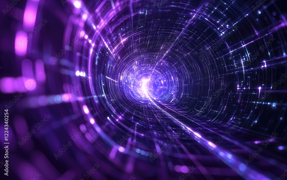 Abstract tunnel of light in vibrant purple hues, conveying a sense of depth and motion Abstract tunnel of light in vibrant purple hues, conveying a sense of depth and motion