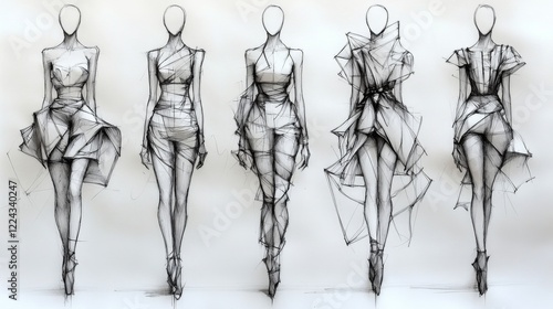 Minimal and avant garde fashion sketches showcasing modern design inspiration for creative projects
