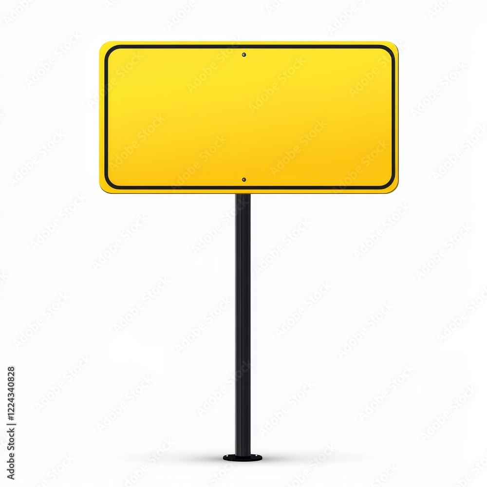 Blank yellow rectangular road sign on a pole. Blank yellow rectangular road sign on a pole.