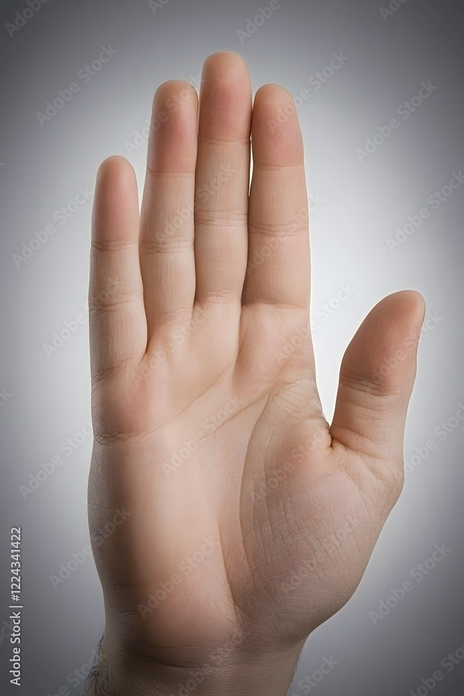 Hand Gesture Conveying Caution or Boundaries on Soft Grey Background Hand Gesture Conveying Caution or Boundaries on Soft Grey Background