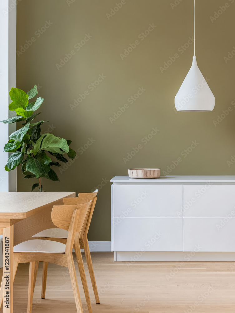 Fototapeta premium Bright and modern dining area with minimalist decor and indoor plants