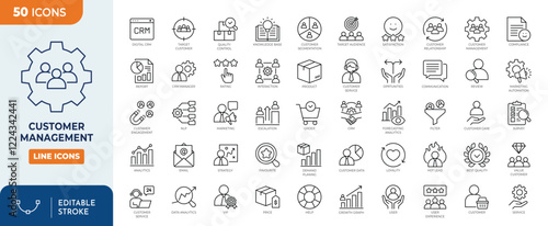 Customer Management line editable icon set.