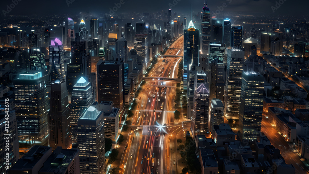 Naklejka premium Smart cities link people, buildings, and cars. For example, generative AI
