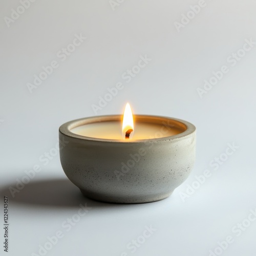Wallpaper Mural Elegant candle burning softly in a minimalist ceramic holder on a light background Torontodigital.ca
