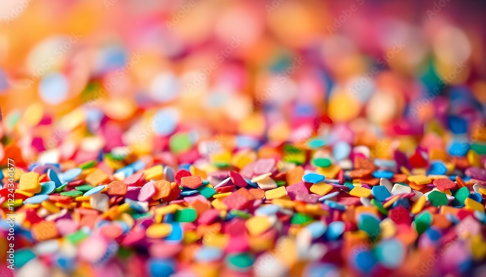 Vibrant confetti scattered against a lively, colorful background featuring soft bokeh effects Vibrant confetti scattered against a lively, colorful background featuring soft bokeh effects