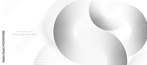 Modern abstract white background with black gradient circular lines