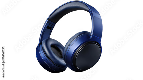 A sleek pair of blue wireless headphones resting elegantly on a minimalist surface