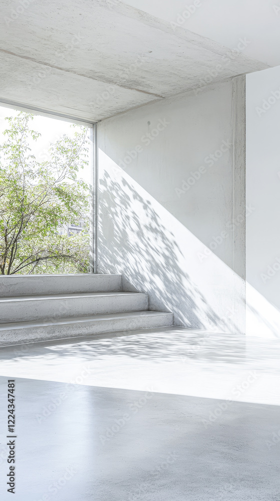 Fototapeta premium Modern interior space with natural light and shadows in minimalistic design