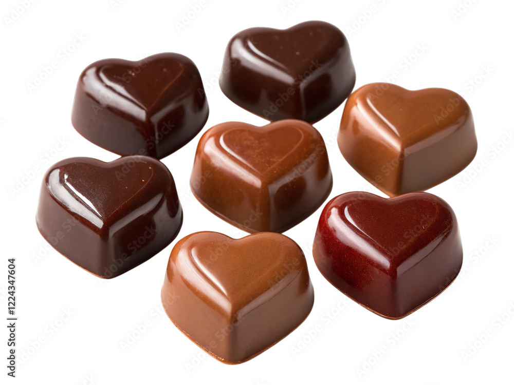 Heart-Shaped Chocolate Candies Isolated on Transparent Background for Valentine and Sweet Designs. Heart-Shaped Chocolate Candies Isolated on Transparent Background for Valentine and Sweet Designs.