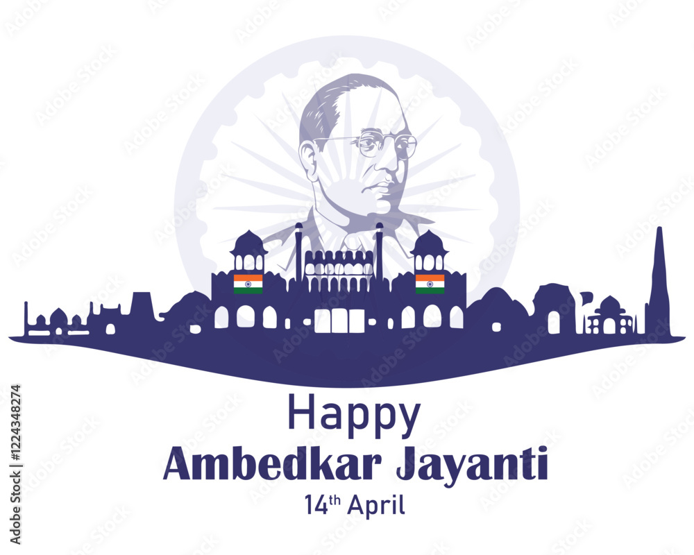 Fototapeta premium Indian freedom fighter Dr. Babasaheb Bhimrao Ambedkar Jayanti 14 April, Ambedkar Vector, and Typography.