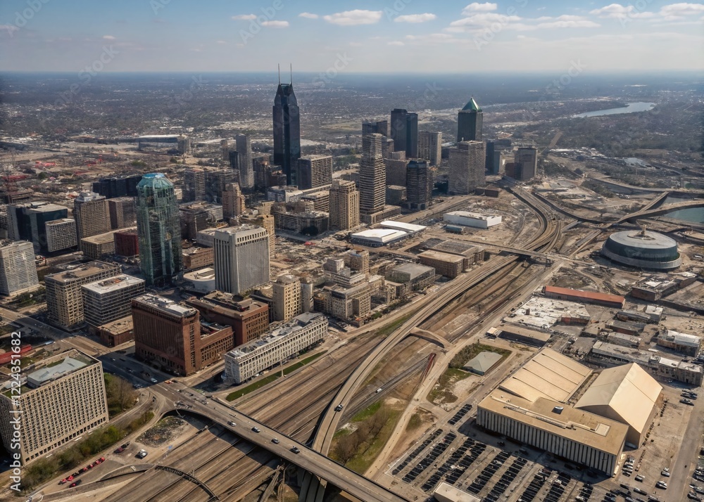 Obraz premium Aerial Cityscape: Urban Infrastructure and Development from Above