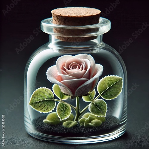 Rose en verre transparent de passion et d'amour symbole de romantisme sur fond noir photo