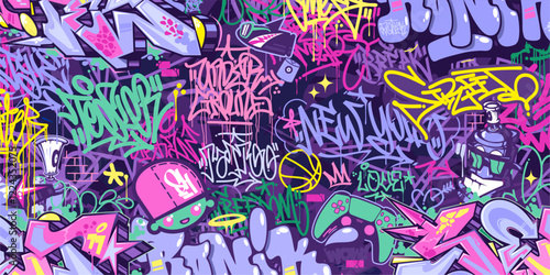 Trendy Abstract Colorful Urban Street Art Graffiti Style Vector Illustration Background Template