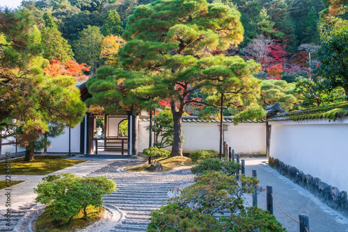 Japanese white sand Karesansu of Ginkakuji Temple at fall, Kyoto photo