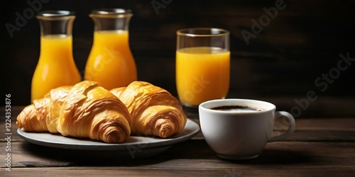 breakfast with croissant and coffee