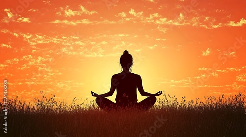 Serene Sunset Meditation: A Silhouette of Tranquility photo