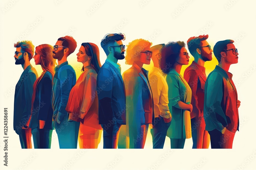Obraz premium Diverse People Standing Together in Unity Modern Flat Design Abstract Illustration