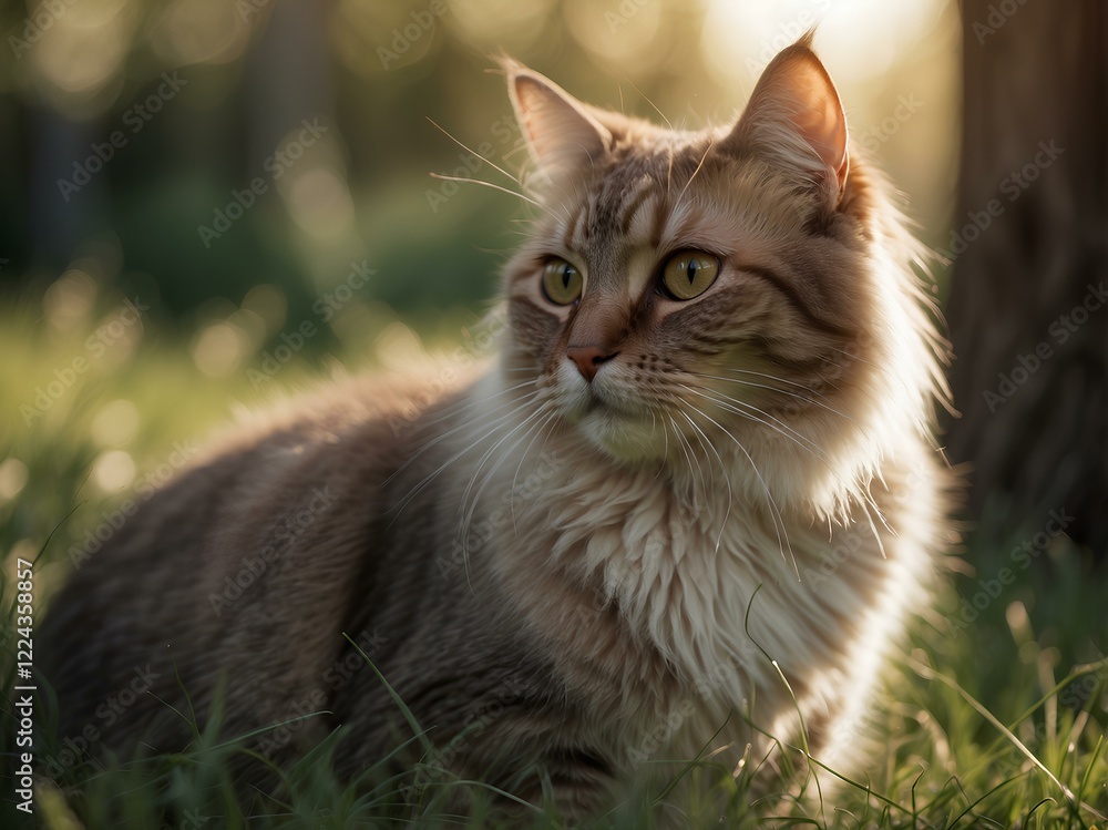 Ginger cat in grass outdoor shot at sunny day Ginger cat in grass outdoor shot at sunny day
