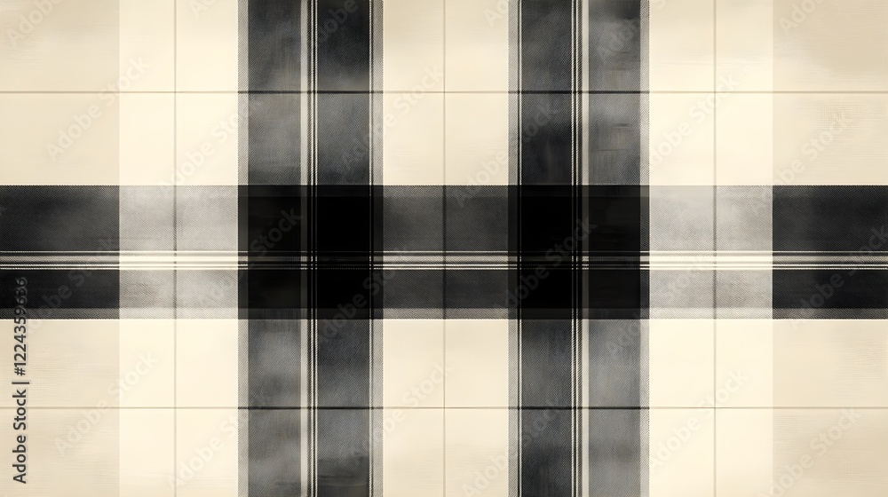 Fototapeta premium A minimalist plaid design with black lines on a pale gray background.