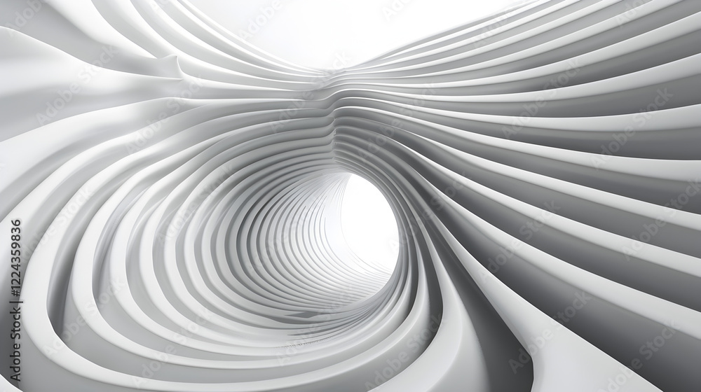 Obraz premium Abstract white tunnel with flowing, wavy patterns creating a sense of depth and movement.