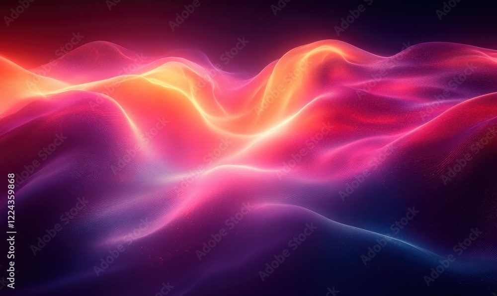 Obraz premium Futuristic Abstract Flowing Curves with Neon Lights in Vibrant Color Gradient on Black Background
