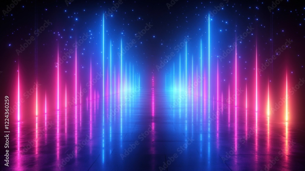 Futuristic Neon Landscape Cyberpunk Minimalist Wallpaper with Vertical Blue and Pink Light Reflection Futuristic Neon Landscape Cyberpunk Minimalist Wallpaper with Vertical Blue and Pink Light Reflection