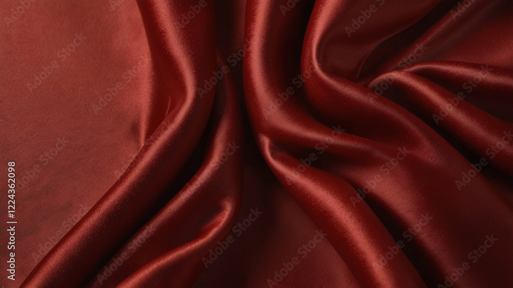 Fototapeta premium Red silk satin background. Beautiful soft wavy folds on smooth shiny fabric