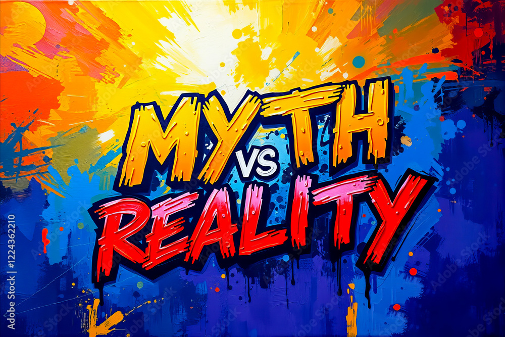 Fototapeta premium Text Myth vs reality in acrylic painting style