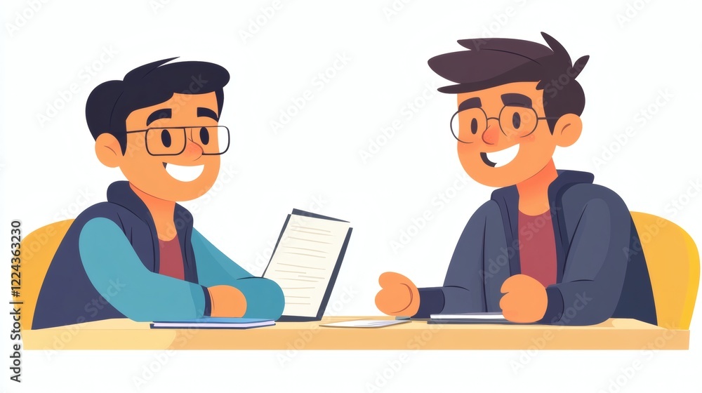 Two Happy Students Collaborating on a Project Two Happy Students Collaborating on a Project