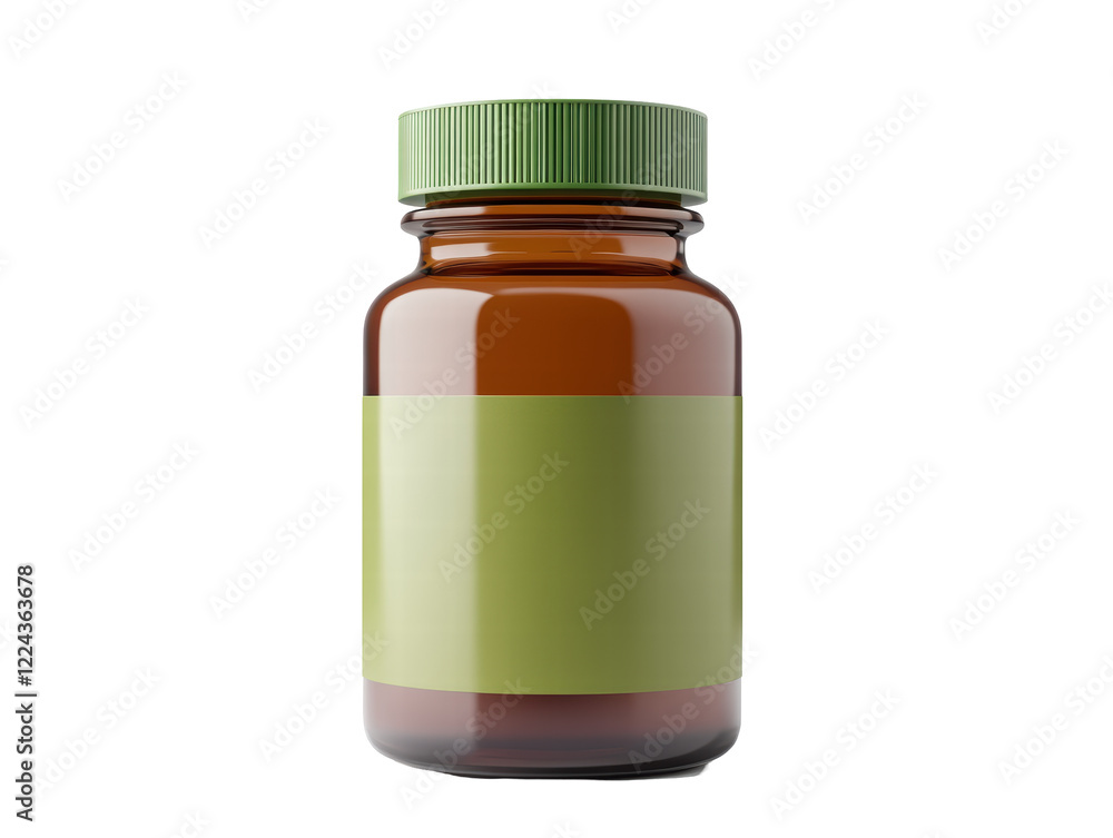 Isolated Brown Bottle with Green Lid and Label Isolated Brown Bottle with Green Lid and Label