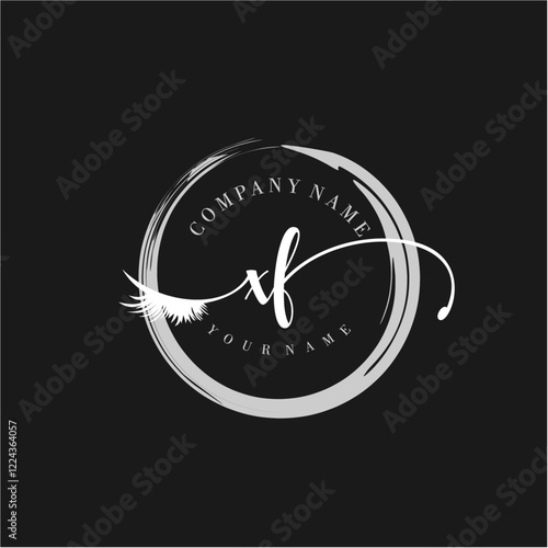 XF Elegant Circular Logo Design with Feather and Calligraphic Text photo