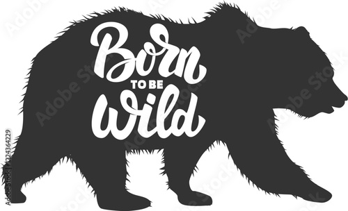 Silhouette of grizzly bear on grunge background. Design element for poster, card, banner, sign. Vector illustration