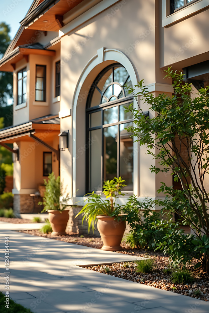 Fototapeta premium Luxury Home Exterior: Modern Architecture, Landscaping, and Elegant Design