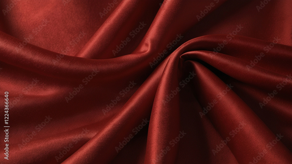 Fototapeta premium Red silk satin background. Beautiful soft wavy folds on smooth shiny fabric