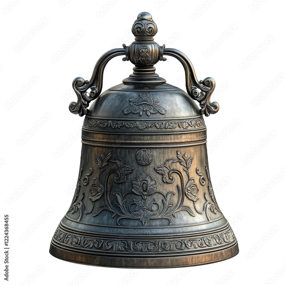 A beautifully crafted antique bell with intricate designs, symbolizing tradition and historical significance, perfect for cultural representation.