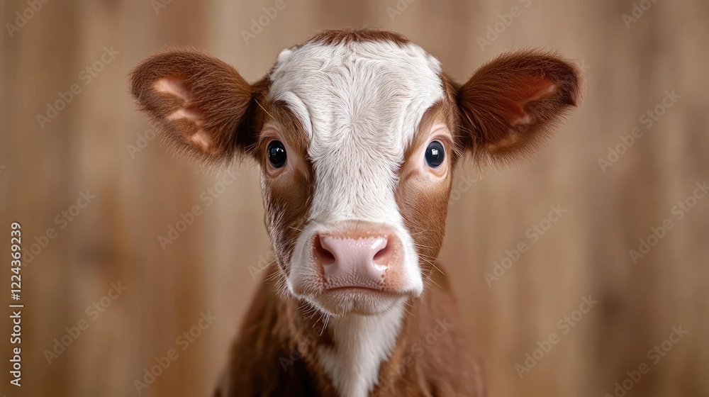 Cute calf portrait, wooden background, farm animal Cute calf portrait, wooden background, farm animal
