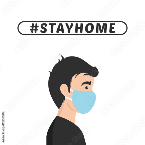 Stay home vector content on a white background. #stayhome background. man wearing mask.