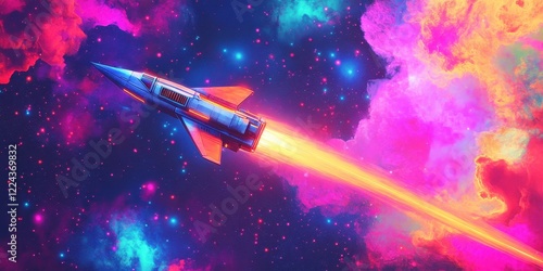 Wallpaper Mural Retro Spacecraft Speeds Through Vibrant Cosmic Nebula Torontodigital.ca