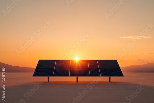 Solar panels silhouetted against a vibrant sunset, symbolizing renewable energy and sustainability photo