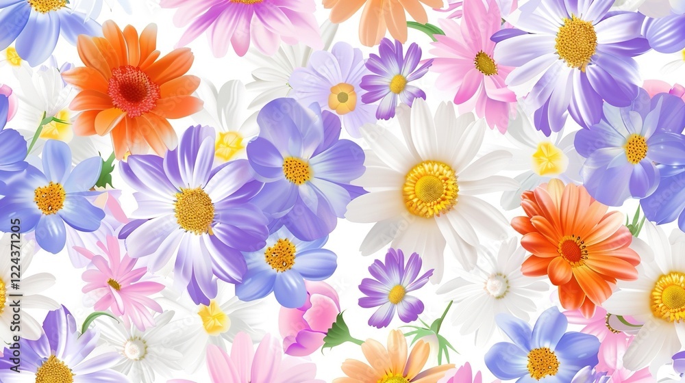 A charming spring background adorned with an array of spring flowers and delicate daisies. The vibrant colors and sweet scents of these blossoms create a refreshing and inviting atmosphere A charming spring background adorned with an array of spring flowers and delicate daisies. The vibrant colors and sweet scents of these blossoms create a refreshing and inviting atmosphere