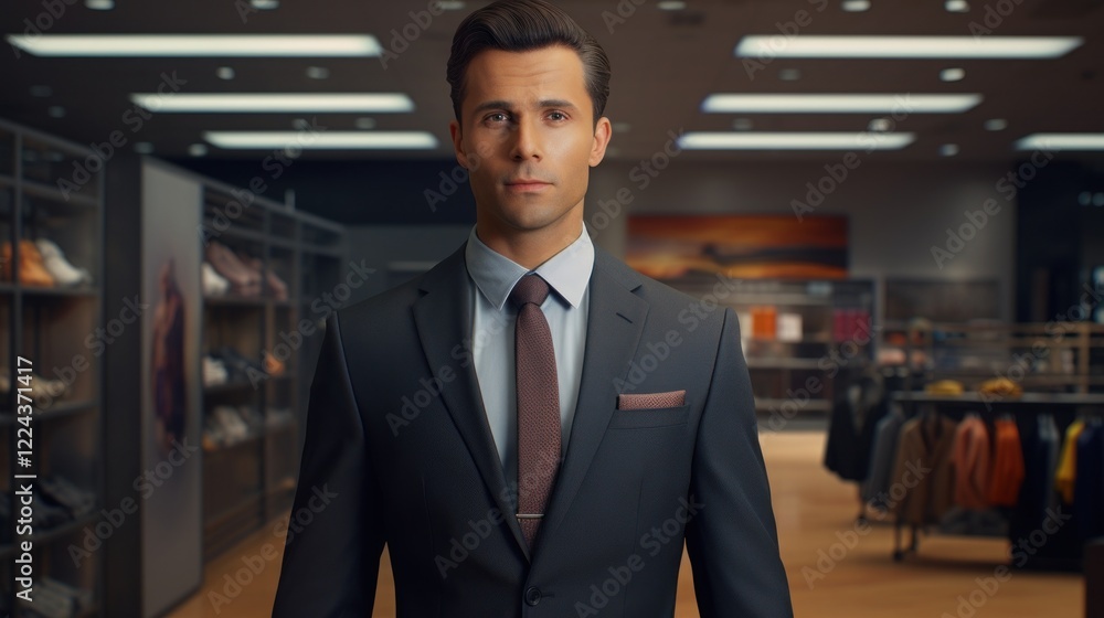 Fototapeta premium Confident Businessman in Grey Suit Walking Through Office Corridor