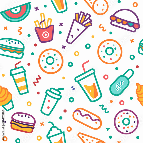 Colorful fast food seamless pattern.