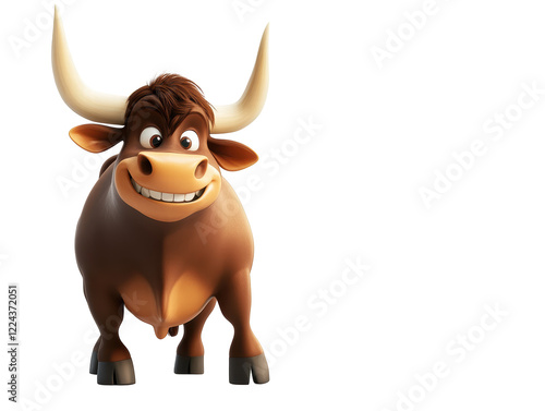 Isolated Smiling bull cartoon character with joy