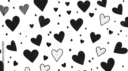 Pattern of black hearts on a white background.