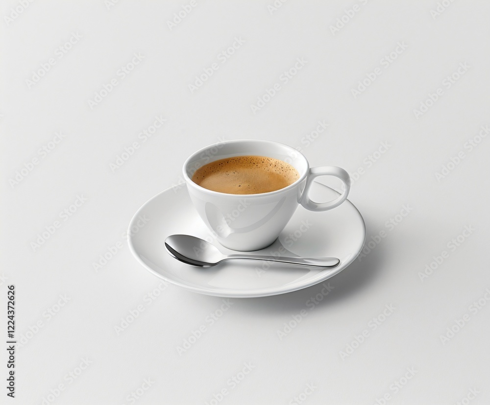 Cup of espresso with saucer and spoon on white background Cup of espresso with saucer and spoon on white background