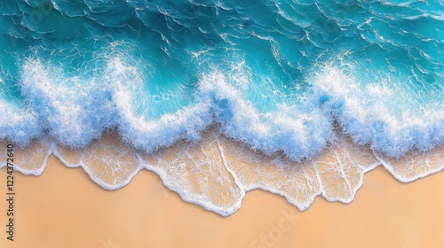 Acrylic resin ocean waves meeting sandy beach  
