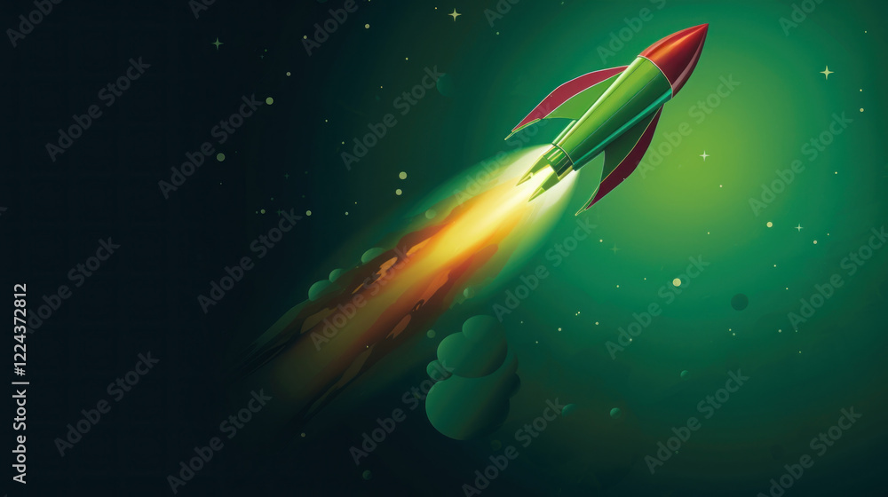 Stunning Nighttime Rocket Launch with Bright Glowing Flames Stunning Nighttime Rocket Launch with Bright Glowing Flames